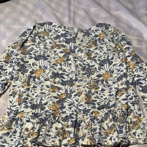 Lucky Brand Blue and Yellow Floral Blouse